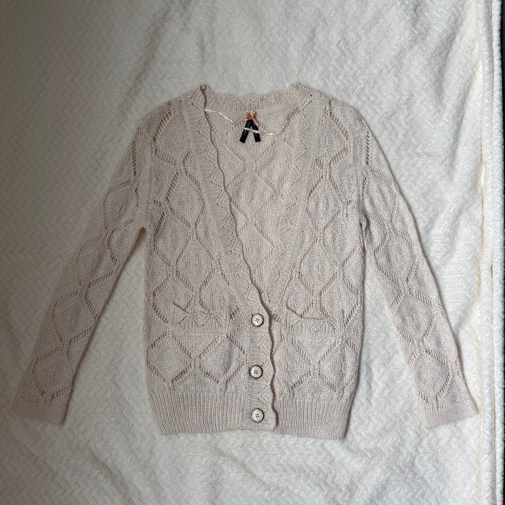 Atmosphere Cream Open Knit Button Cardigan Soft Lightweight UK6 ES34, EUC